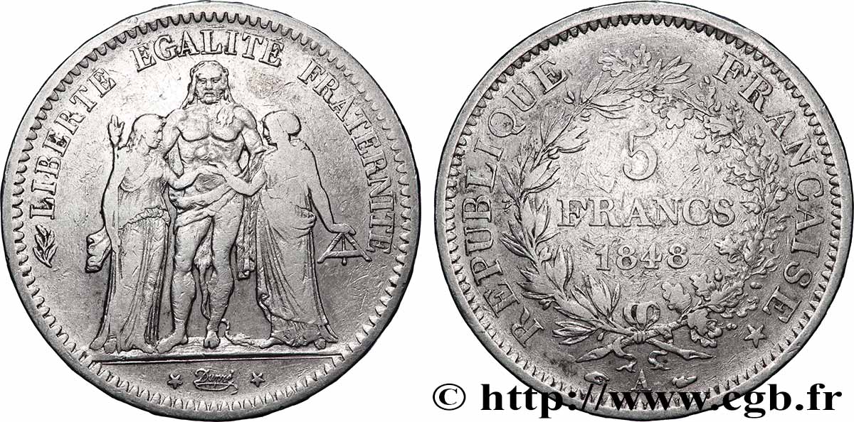 5 francs Hercule, IIe République 1848 Paris F.326/1 TB 