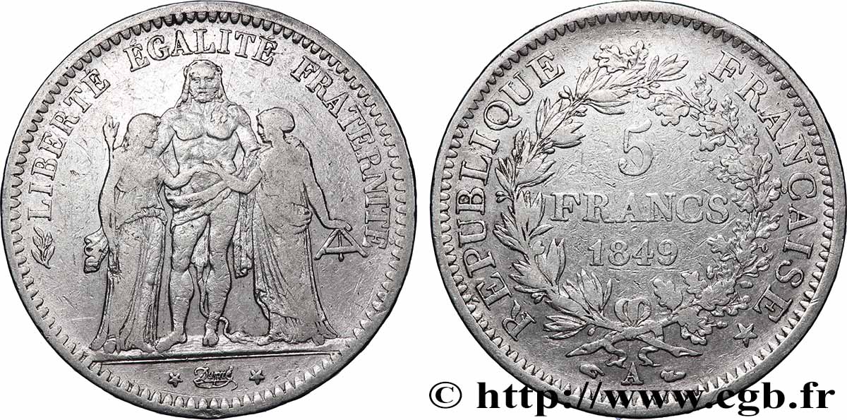 5 francs Hercule, IIe République 1849 Paris F.326/5 VF 