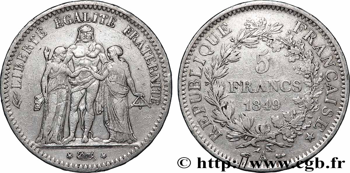 5 francs Hercule, IIe République 1849 Paris F.326/5 TB 