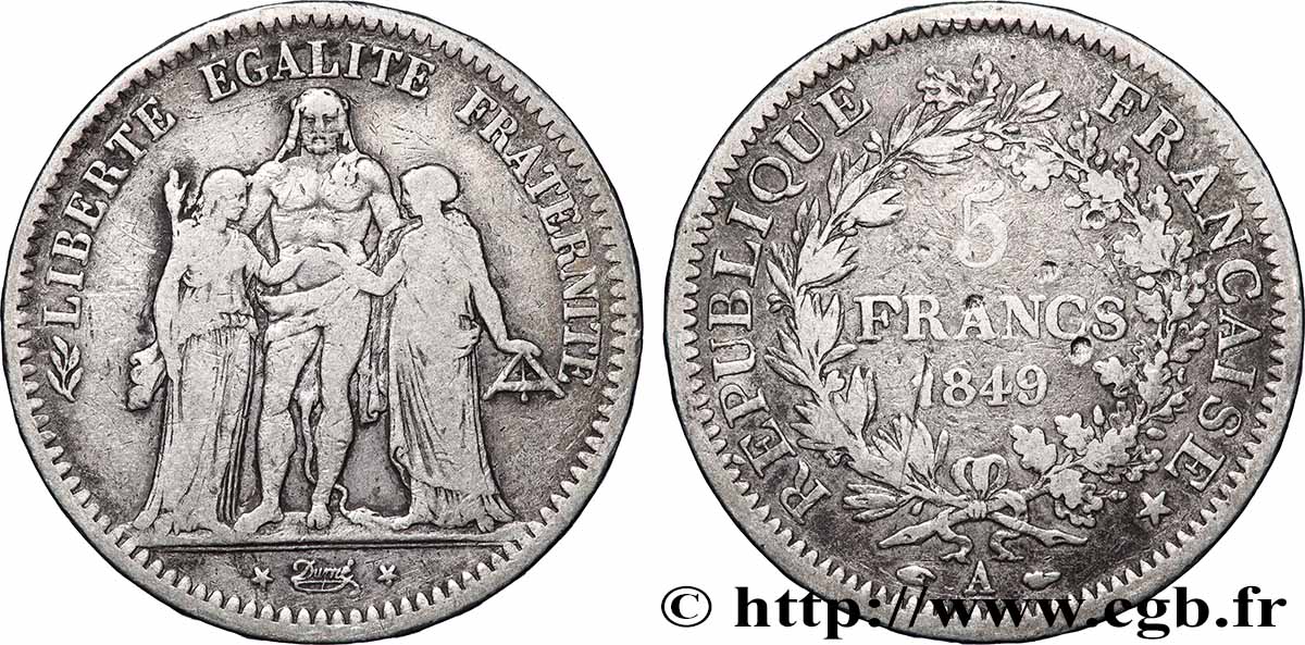5 francs Hercule, IIe République 1849 Paris F.326/5 BC 