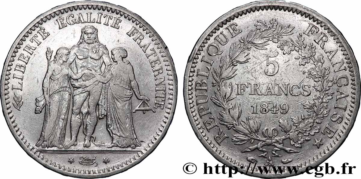 5 francs Hercule, IIe République 1849 Paris F.326/5 TB 