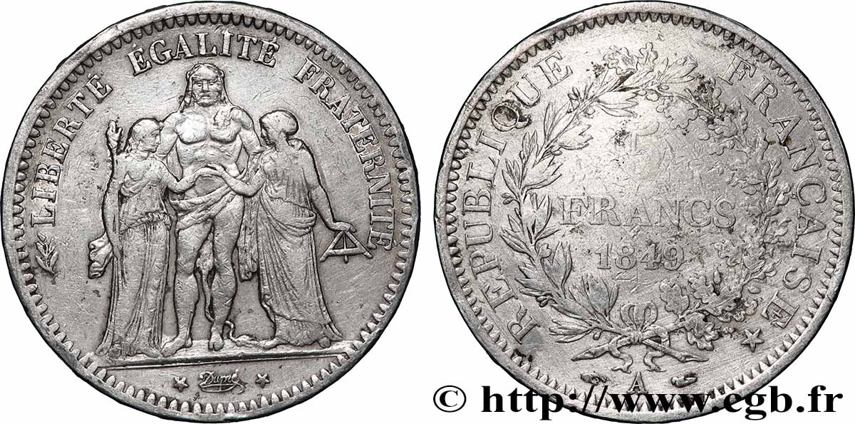 5 francs Hercule, IIe République 1849 Paris F.326/5 TB+ 