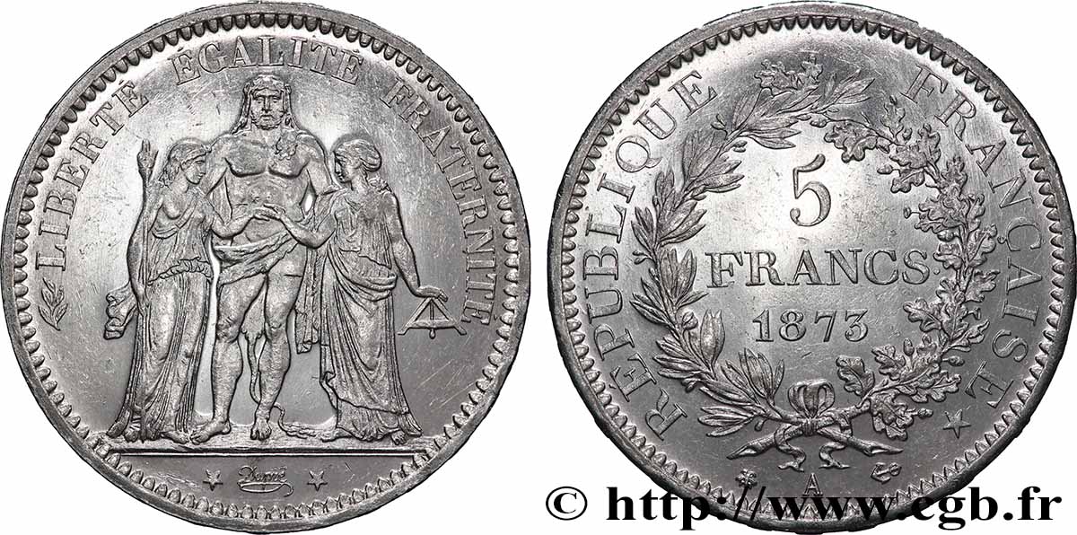 5 francs Hercule 1873 Paris F.334/9 TTB+ 