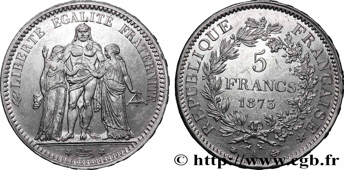 5 francs Hercule 1873 Paris F.334/9 TTB+ 