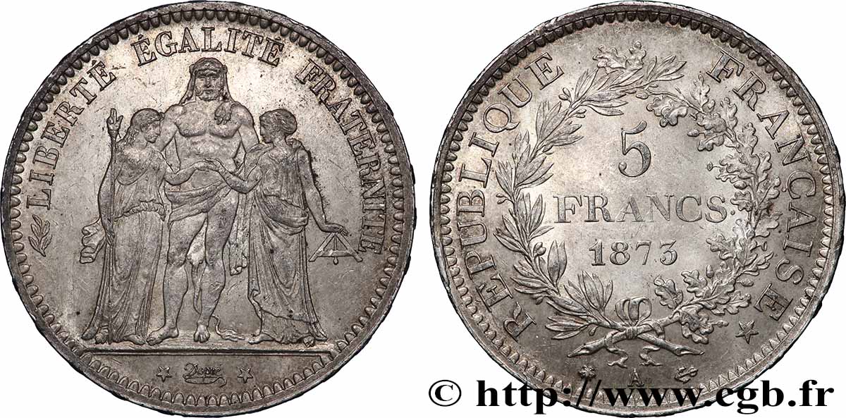 5 francs Hercule 1873 Paris F.334/9 TTB+ 