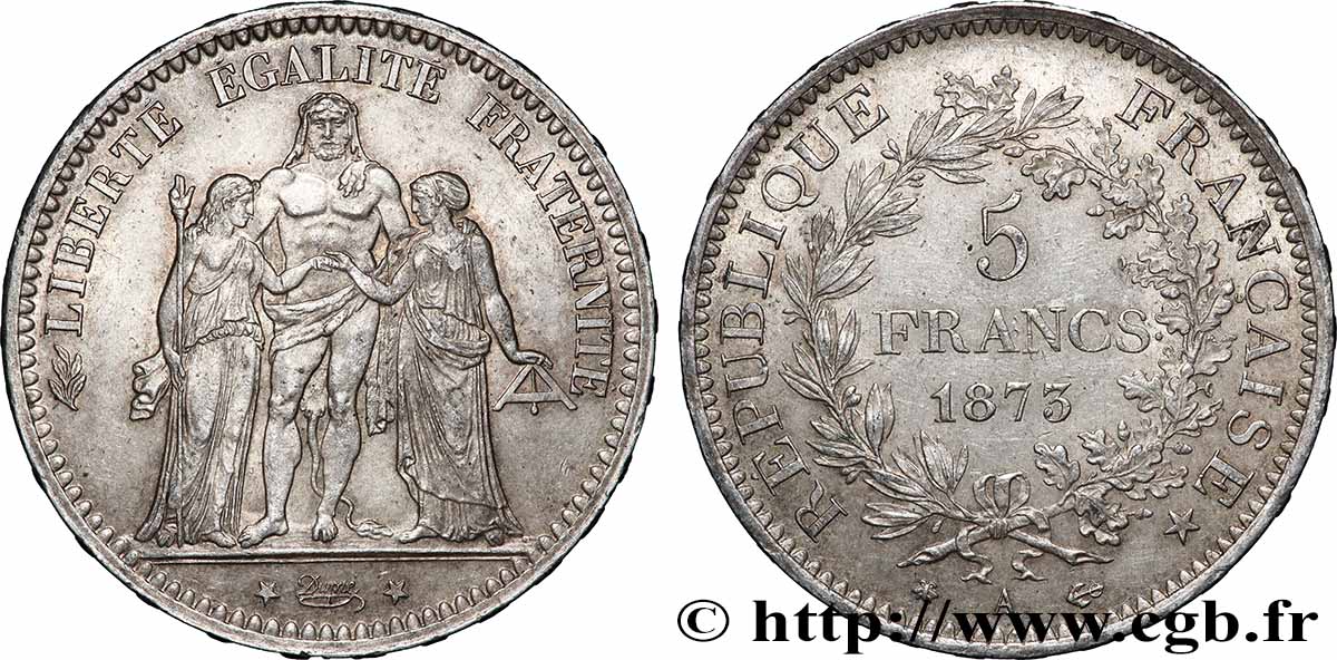 5 francs Hercule 1873 Paris F.334/9 TTB+ 
