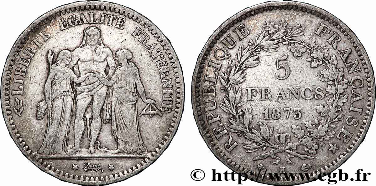 5 francs Hercule 1873 Bordeaux F.334/11 TB+ 