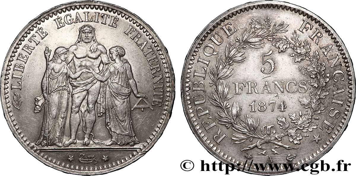 5 francs Hercule 1874 Paris F.334/12 TTB 