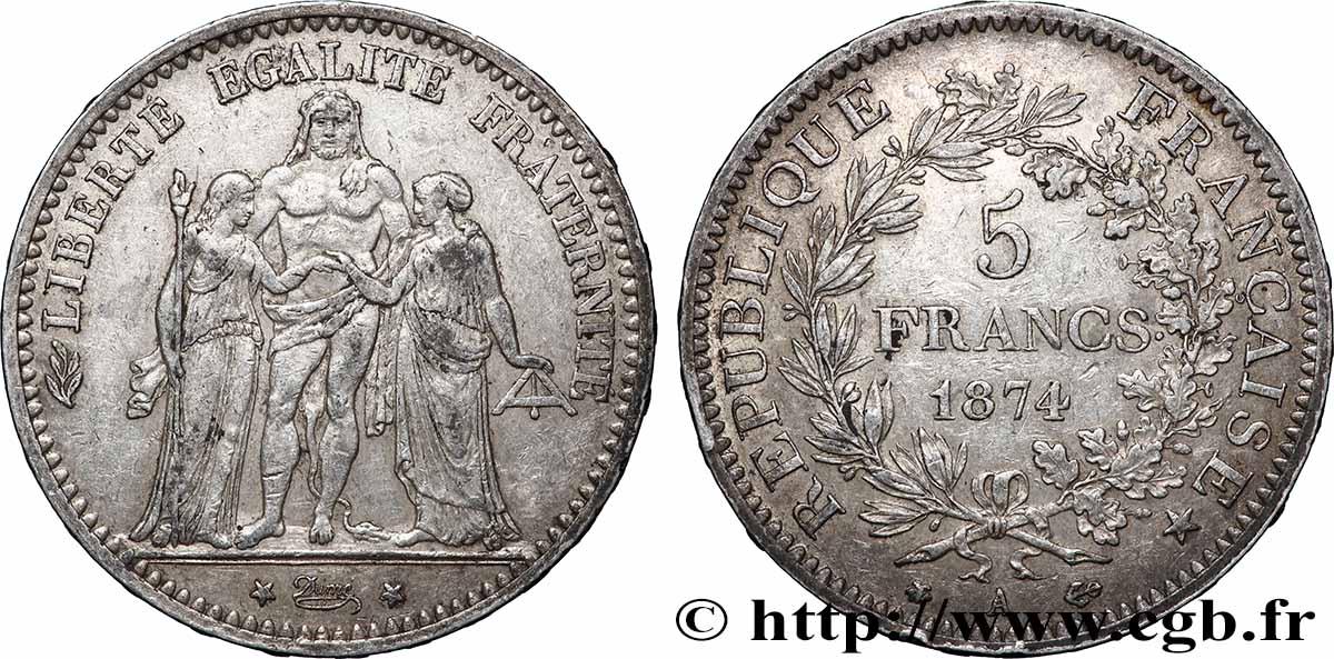 5 francs Hercule 1874 Paris F.334/12 TTB 