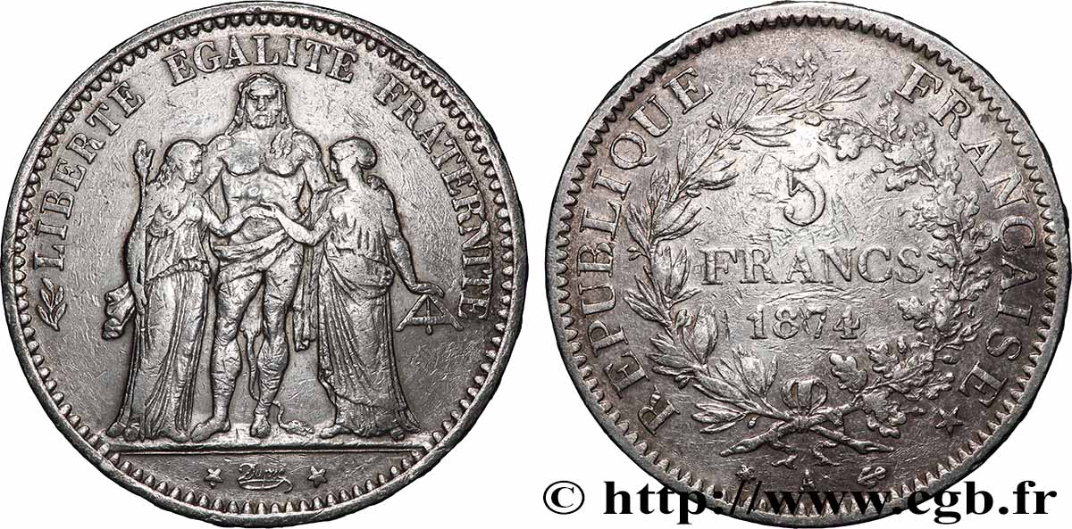 5 francs Hercule 1874 Paris F.334/12 TTB 
