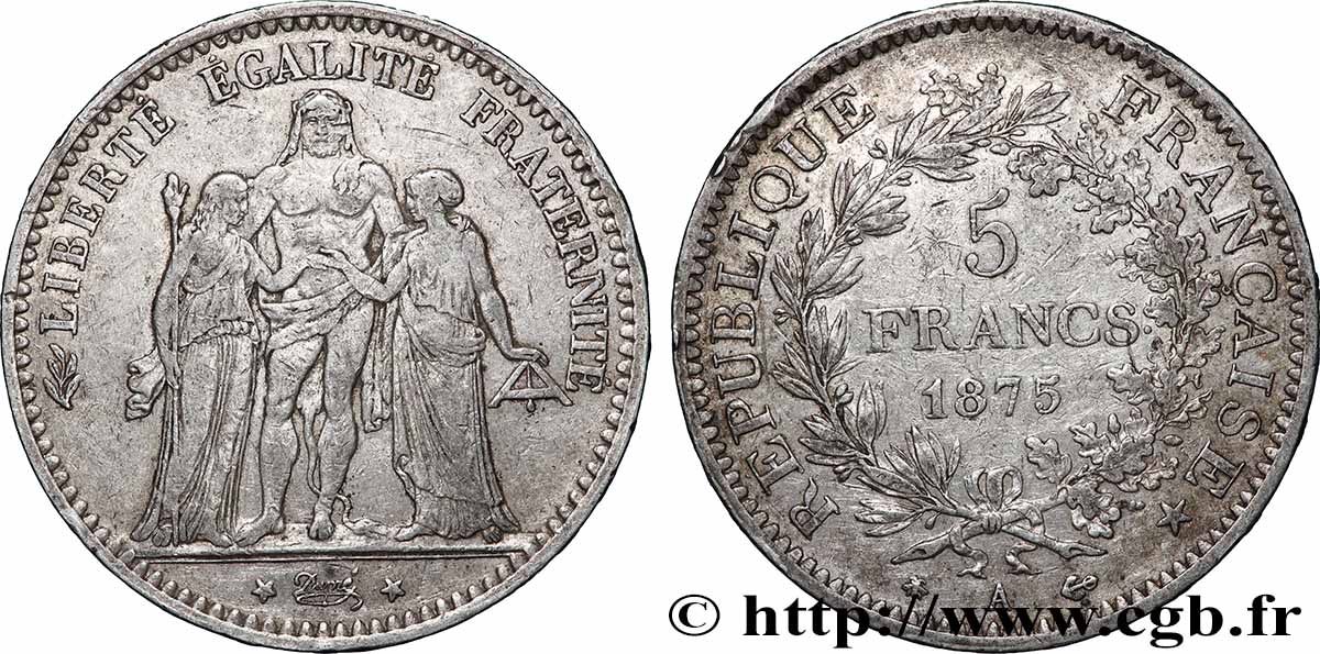 5 francs Hercule 1875 Paris F.334/14 TB 