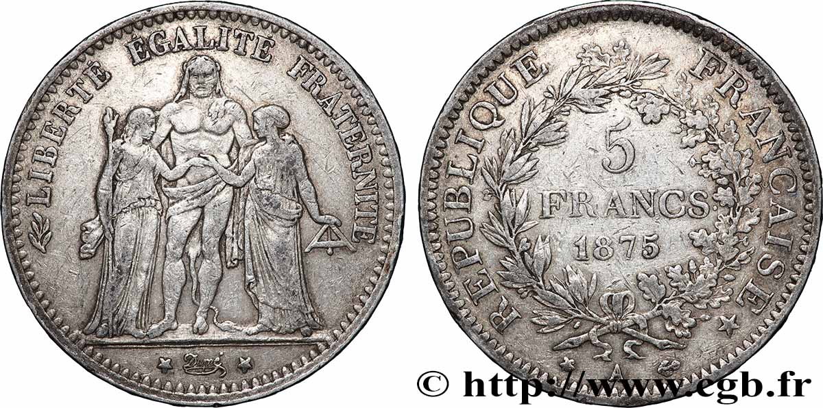 5 francs Hercule 1875 Paris F.334/14 TB 