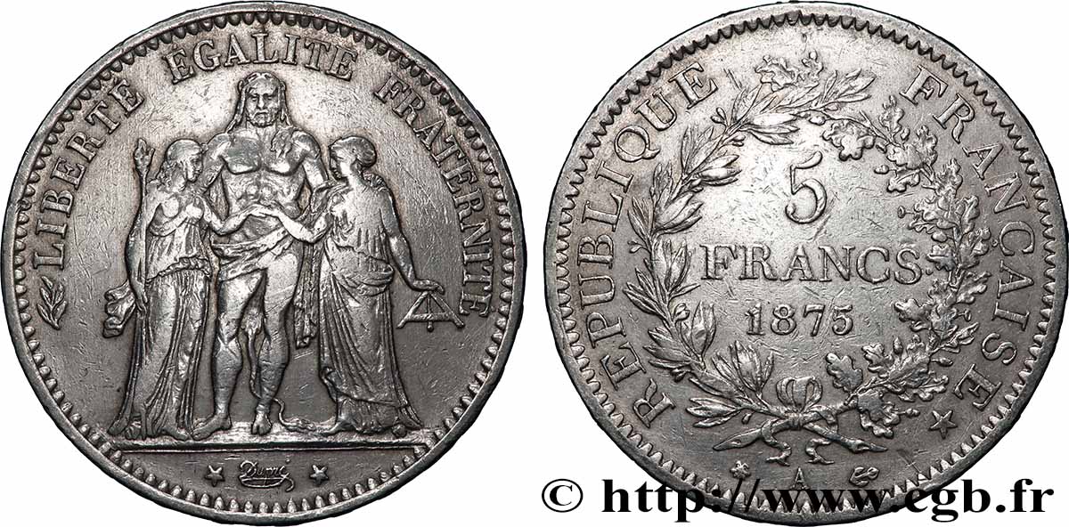 5 francs Hercule 1875 Paris F.334/14 TB 
