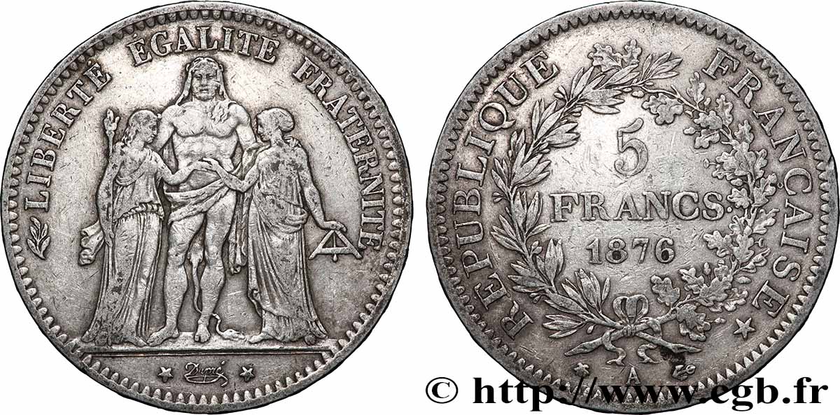 5 francs Hercule 1876 Paris F.334/17 TB+ 