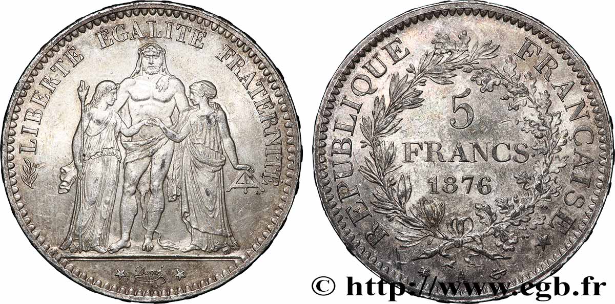 5 francs Hercule 1876 Paris F.334/17 TTB 