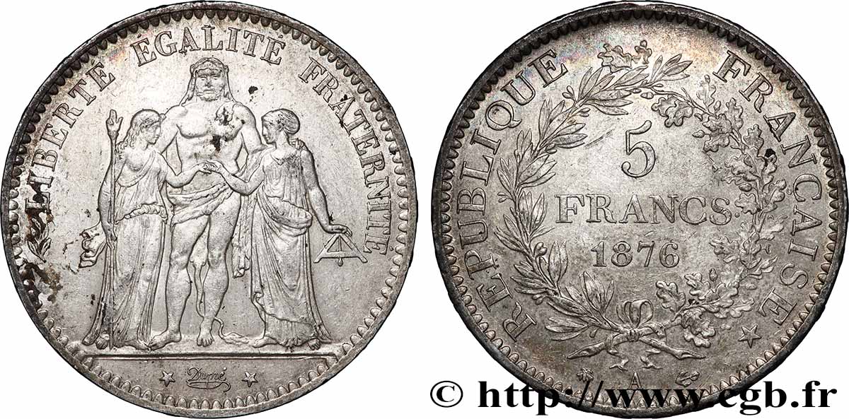 5 francs Hercule 1876 Paris F.334/17 TTB 