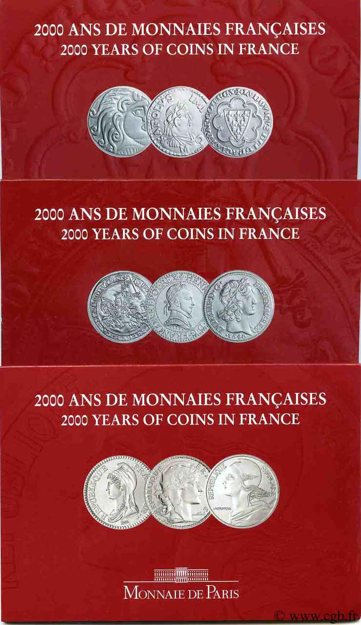 Les trois Séries Brillant Universel 5 francs “2000 ans de Monnaies Françaises” 2000  F.5200/29, 30, 31 FDC 