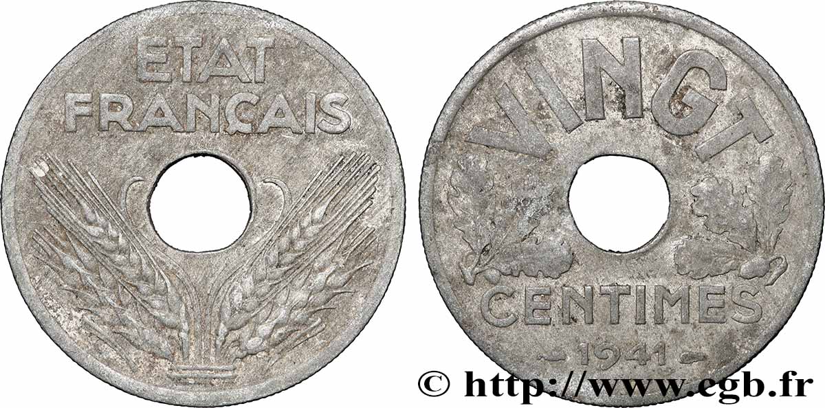 VINGT centimes État français 1941  F.152/2 TB 