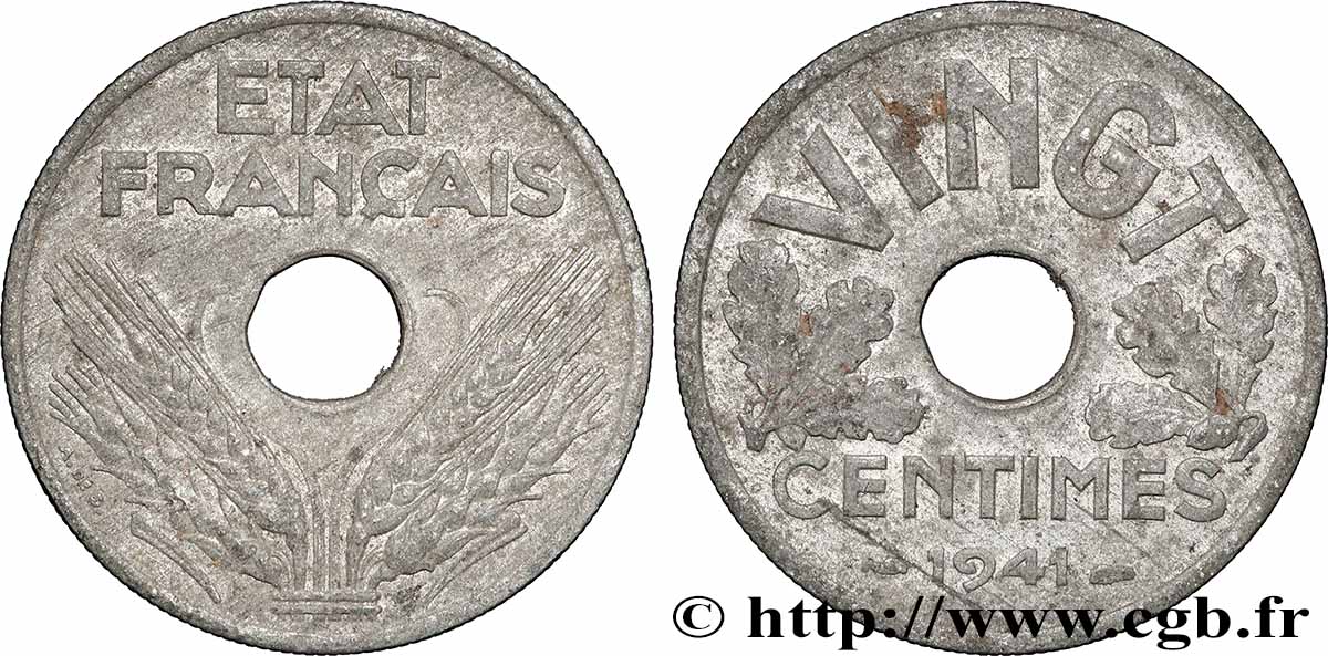 VINGT centimes État français 1941  F.152/2 MB 