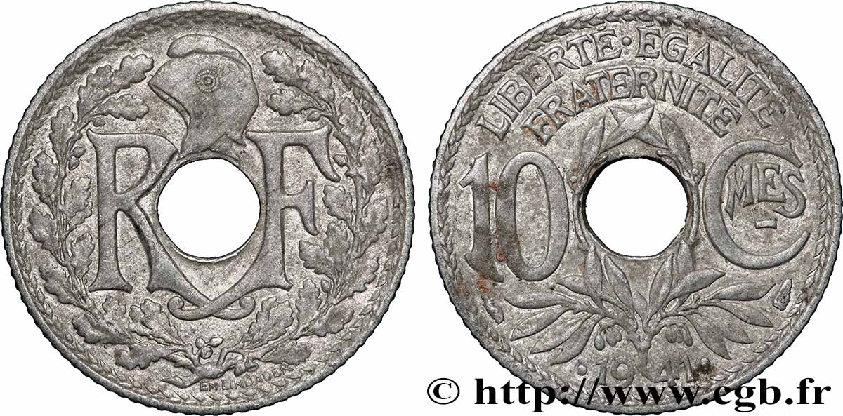10 centimes Lindauer en zinc, Cmes souligné et millésime avec points 1941  F.140/2 SUP 