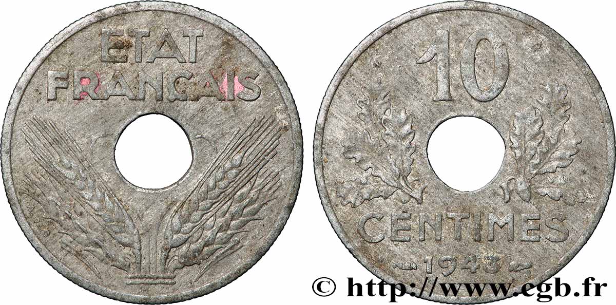 10 centimes État français, grand module 1943  F.141/5 AU 