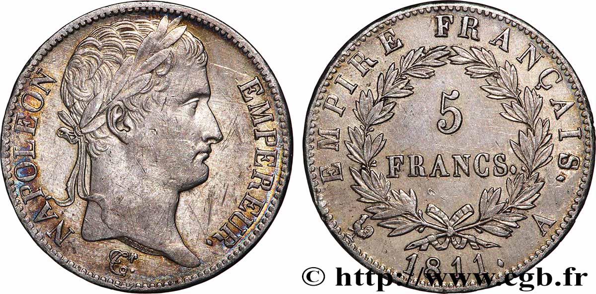 5 francs Napoléon Empereur, Empire français 1811 Paris F.307/27 TTB 