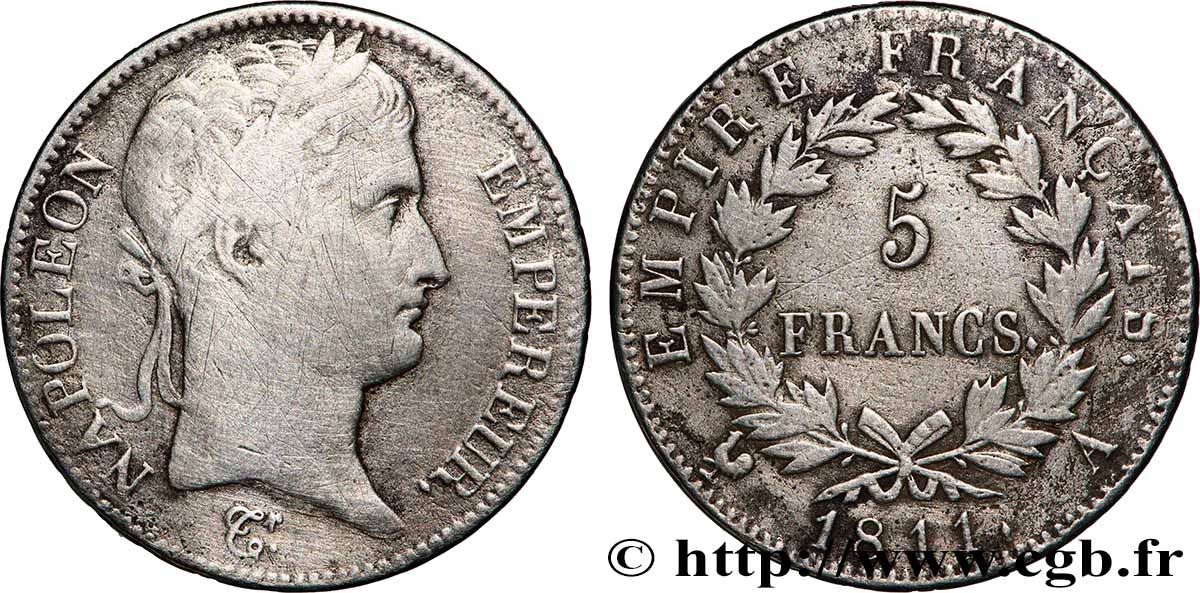 5 francs Napoléon Empereur, Empire français 1811 Paris F.307/27 SGE 