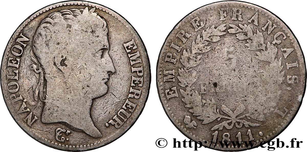 5 francs Napoléon Empereur, Empire français 1811 Bayonne F.307/34 B 