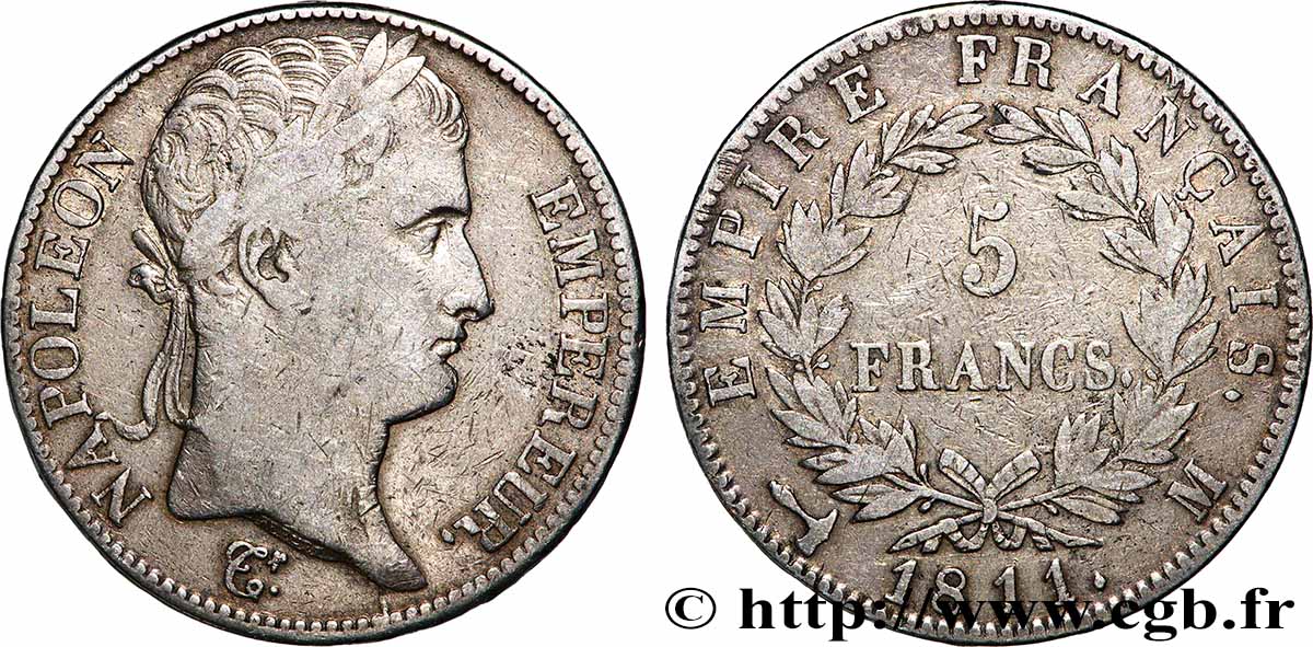 5 francs Napoléon Empereur, Empire français 1811 Toulouse F.307/35 VF 