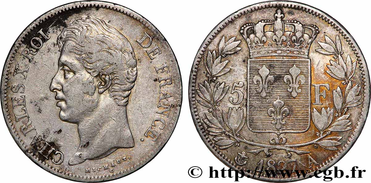 5 francs Charles X, 2e type 1827 Paris F.311/1 VF 