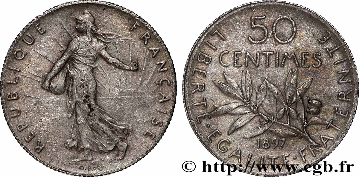 50 centimes Semeuse, Flan Mat 1897 Paris F.190/2 SUP 