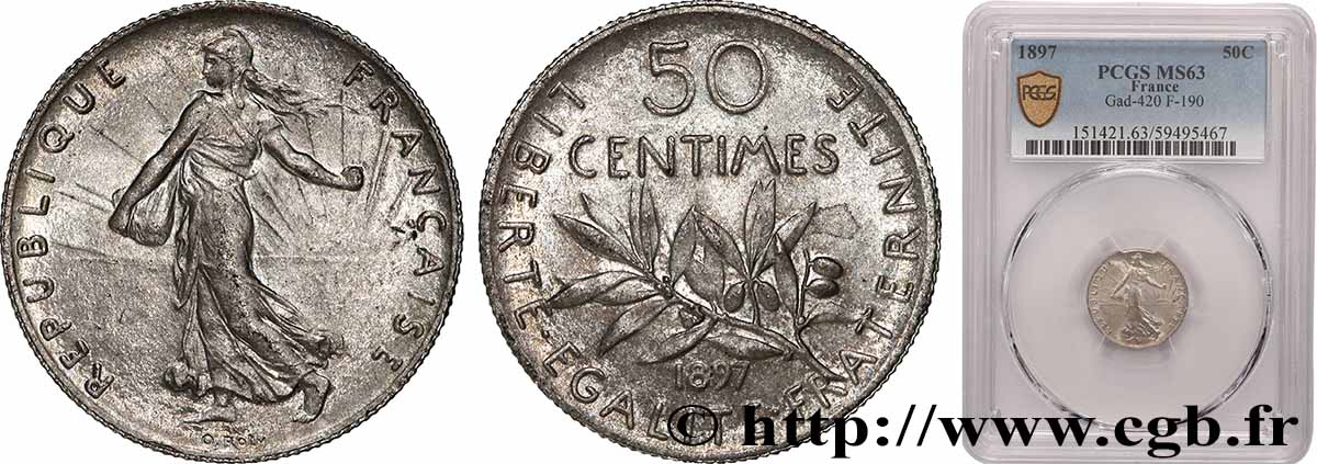 50 centimes Semeuse 1897 Paris F.190/1 MS63 PCGS