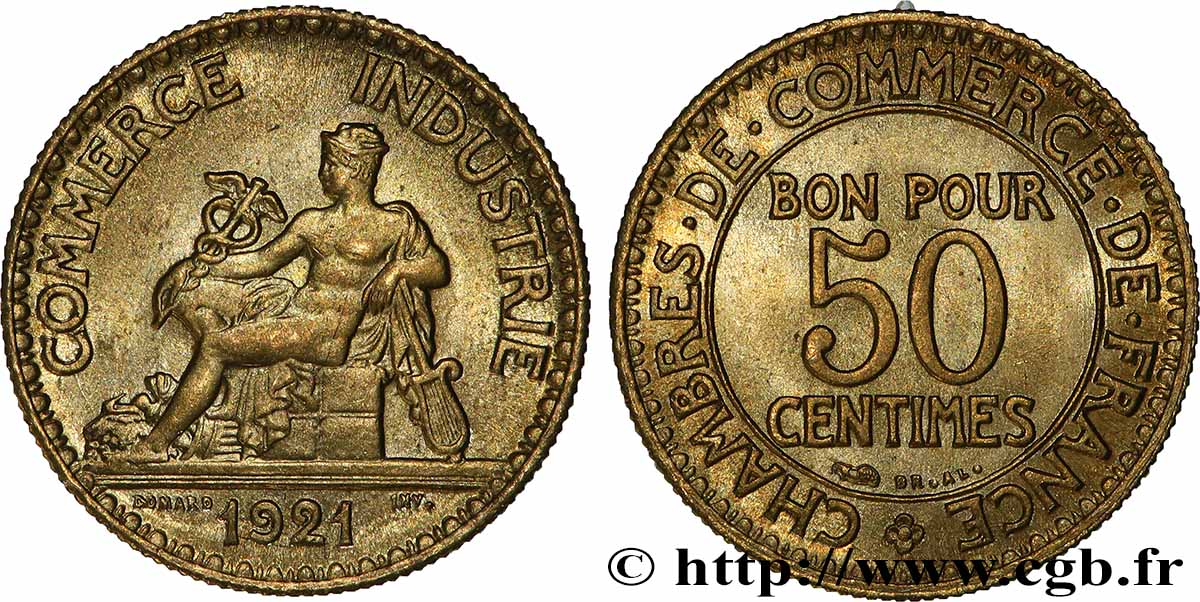 50 centimes Chambres de Commerce 1921 Paris F.191/3 MS 