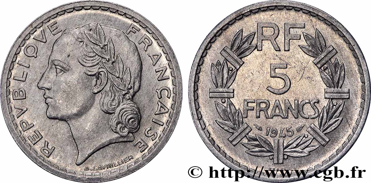 Essai de 5 francs Lavrillier, aluminium 1945  F.339/1 SUP 