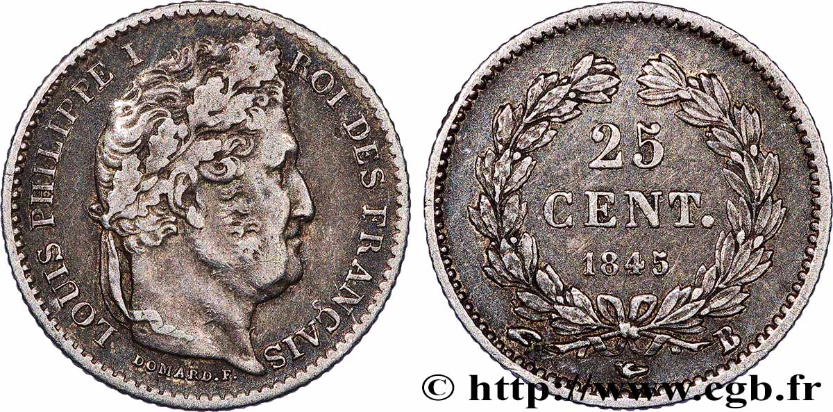 25 centimes Louis-Philippe 1845 Rouen F.167/1 BB 