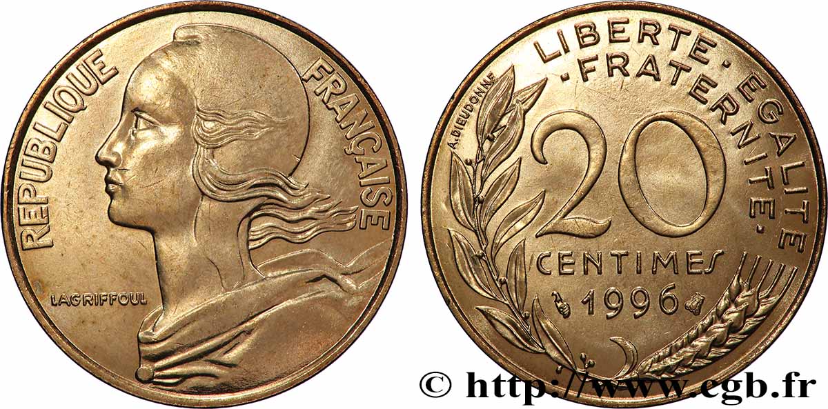 20 centimes Marianne, BU (Brillant Universel) 1996 Pessac F.156/40 SPL 