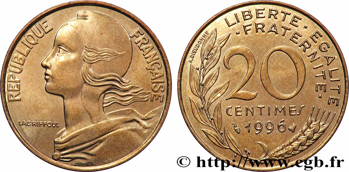 20 centimes Marianne, BU (Brillant Universel) 1996 Pessac F.156/40 MS 