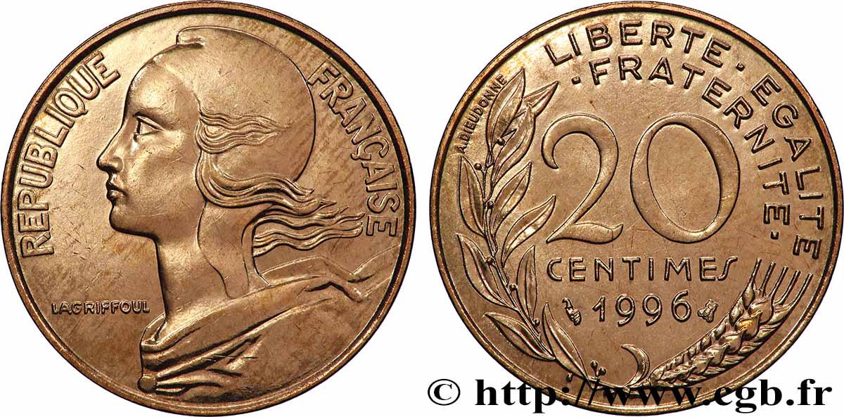 20 centimes Marianne, BU (Brillant Universel) 1996 Pessac F.156/40 MS 