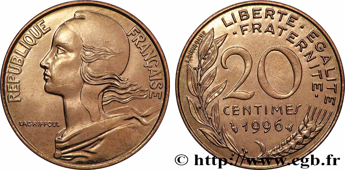 20 centimes Marianne, BU (Brillant Universel) 1996 Pessac F.156/40 MS 