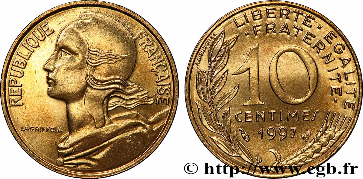 10 centimes Marianne, BU (Brillant Universel) 1997 Pessac F.144/41 MS 
