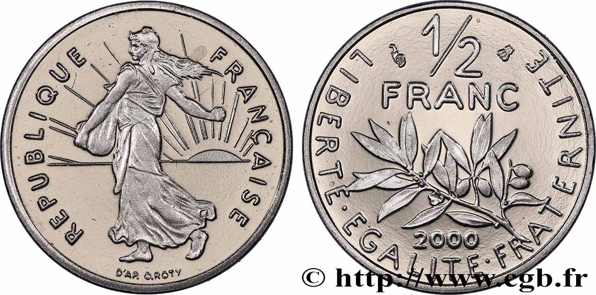 1/2 franc Semeuse, BE (Belle Épreuve) 2000 Pessac F.198/43 var. FDC 