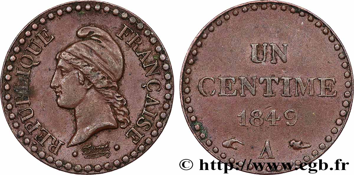 Un centime Dupré, IIe République 1849 Paris F.101/2 BB 