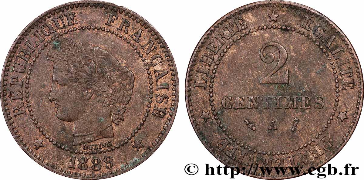2 centimes Cérès 1889 Paris F.109/15 TB+ 