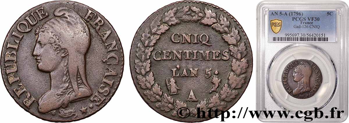 Cinq centimes Dupré, grand module, CNIQ 1797 Paris F.115/5 VF30 PCGS