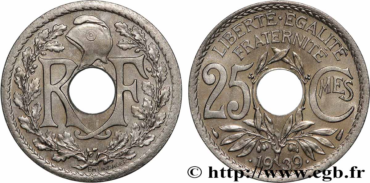 25 centimes Lindauer, maillechort 1939  F.172/3 MS 
