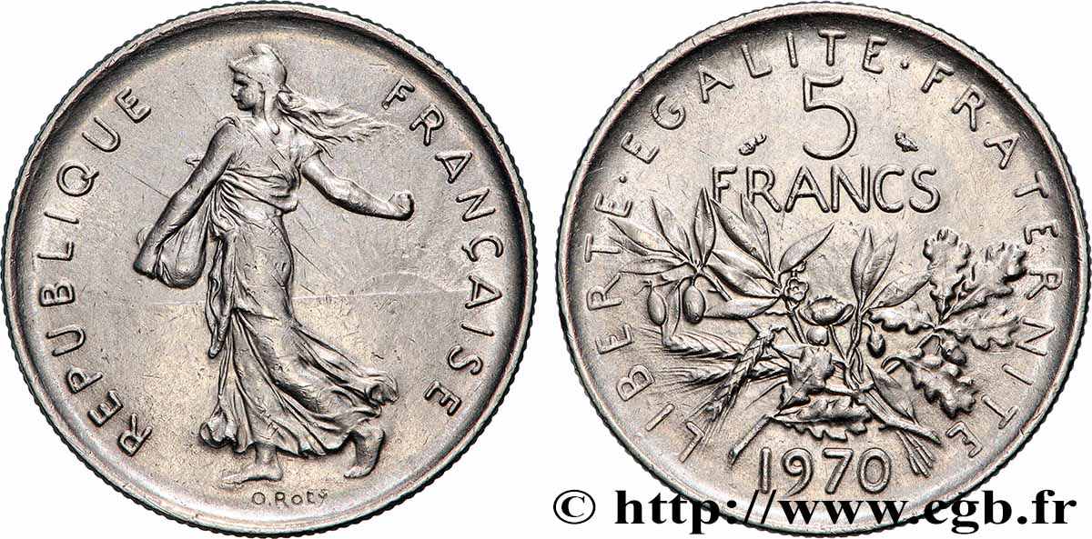 5 francs Semeuse, nickel 1970 Paris F.341/2 SPL+ 