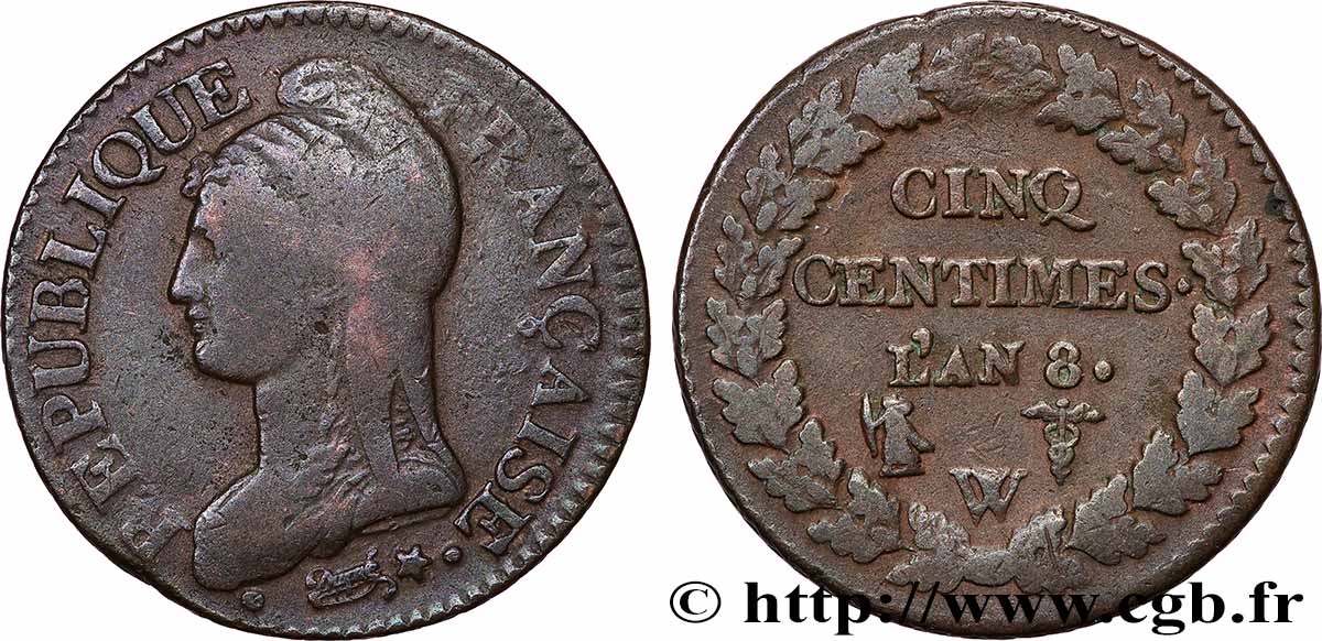 Cinq centimes Dupré, grand module 1800 Lille F.115/134 VF 