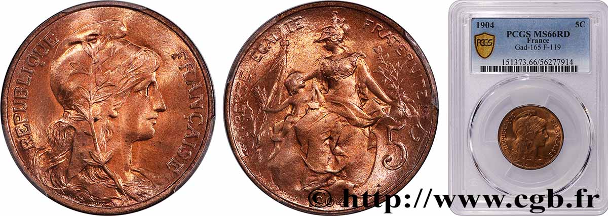 5 centimes Daniel-Dupuis 1904  F.119/14 FDC66 PCGS