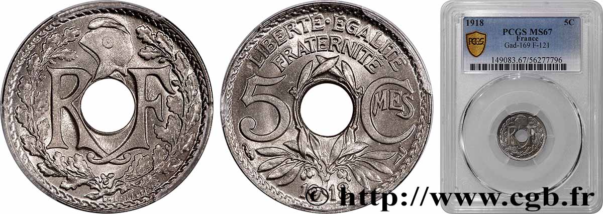 5 centimes Lindauer, grand module 1918 Paris F.121/2 FDC67 PCGS