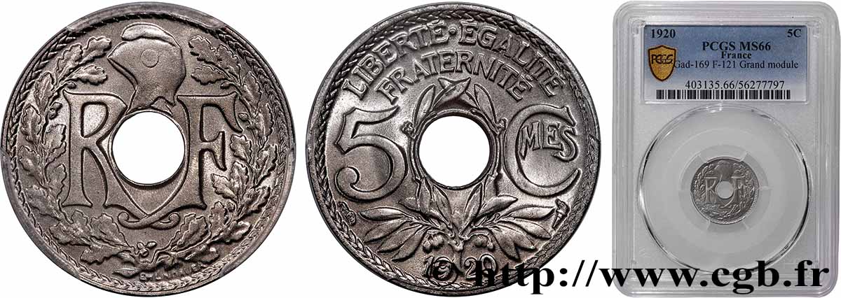 5 centimes Lindauer, grand module 1920  F.121/4 FDC66 PCGS